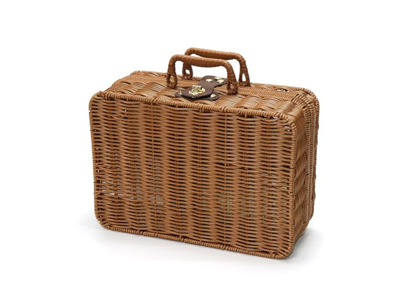 Purple Wicker Picnic Basket One Person Portable Blanket Bamboo Empty Modern