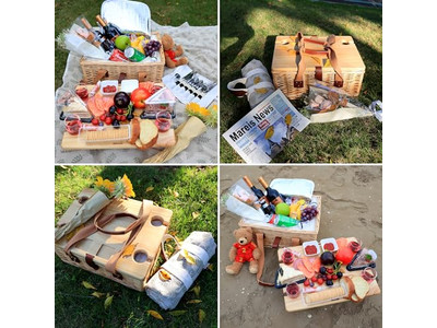Vintage Wooden Picnic Basket Heart Shaped Handmade Large Hamper Soft Capacity